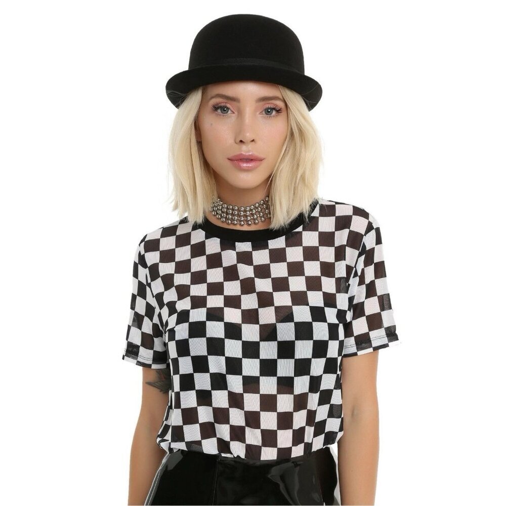 Hot‎ Topic Black & White Checkered Women’s Mesh Top S/M